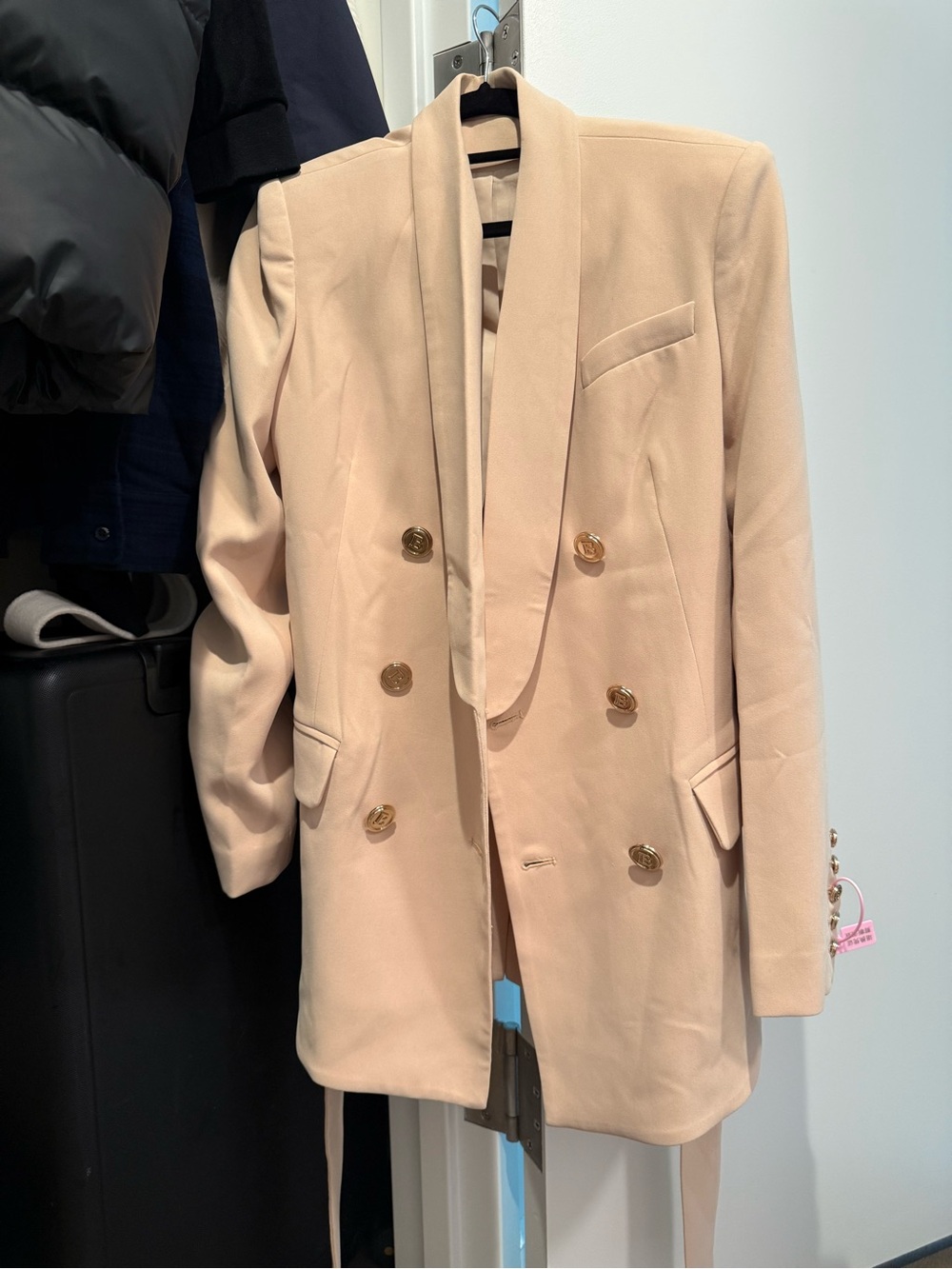 Balmain Beige Double-Breasted Blazer with Gold Buttons